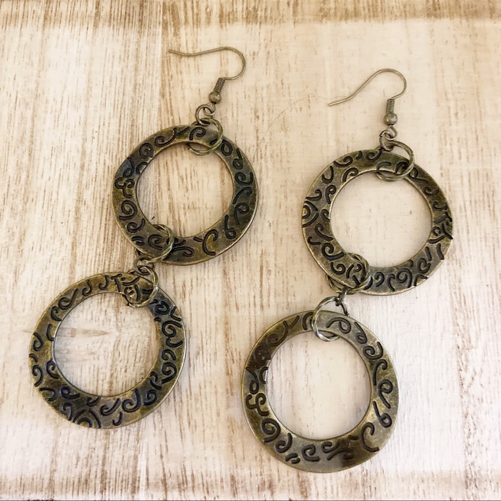 NWT Handmade Double Circle Bronze Hoop Earring Set​